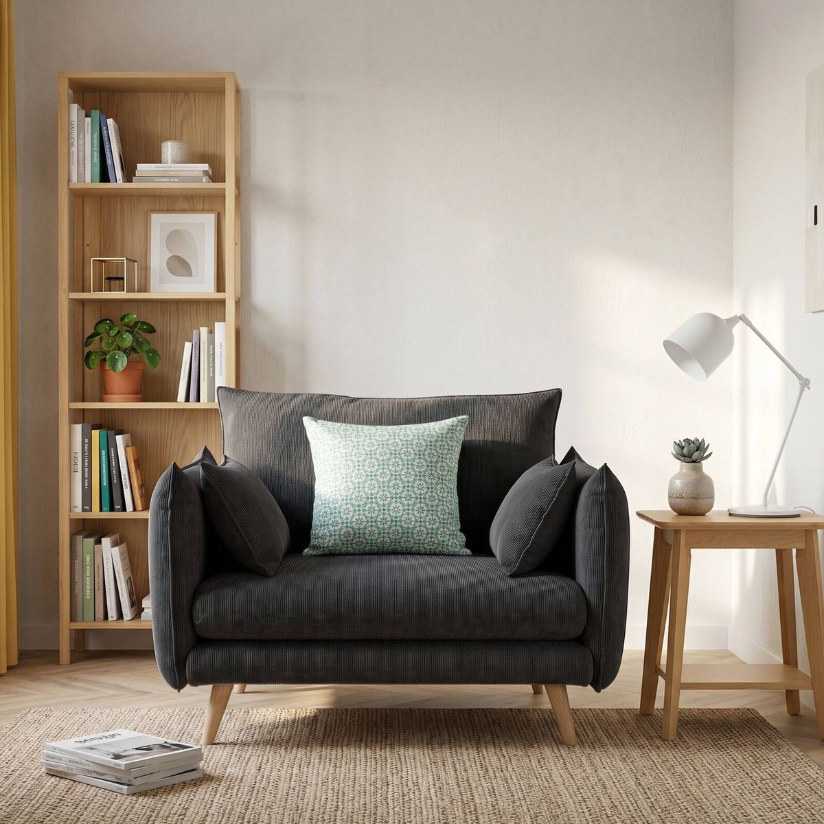 Fauteuil XXL velours côtelé - ORION anthracite, CAMIF