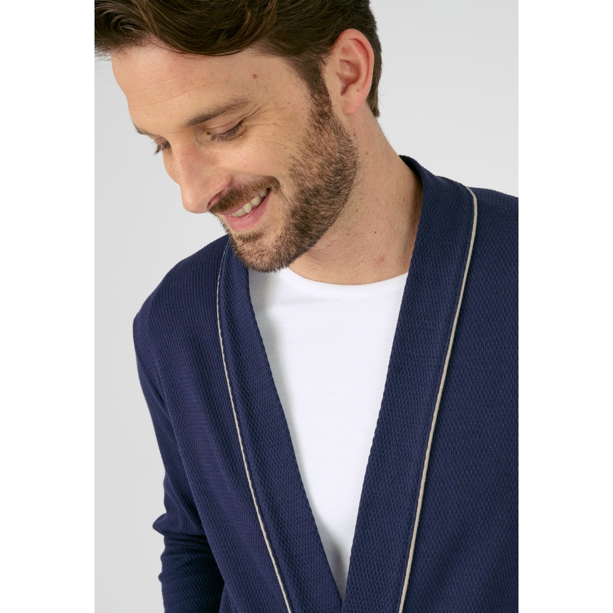Robe de chambre maille nid d'abeille bleu marine, DAMART