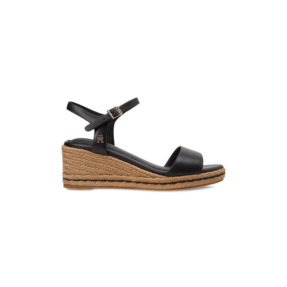 Sandalen met sleehak, in leer. zwart, TOMMY HILFIGER