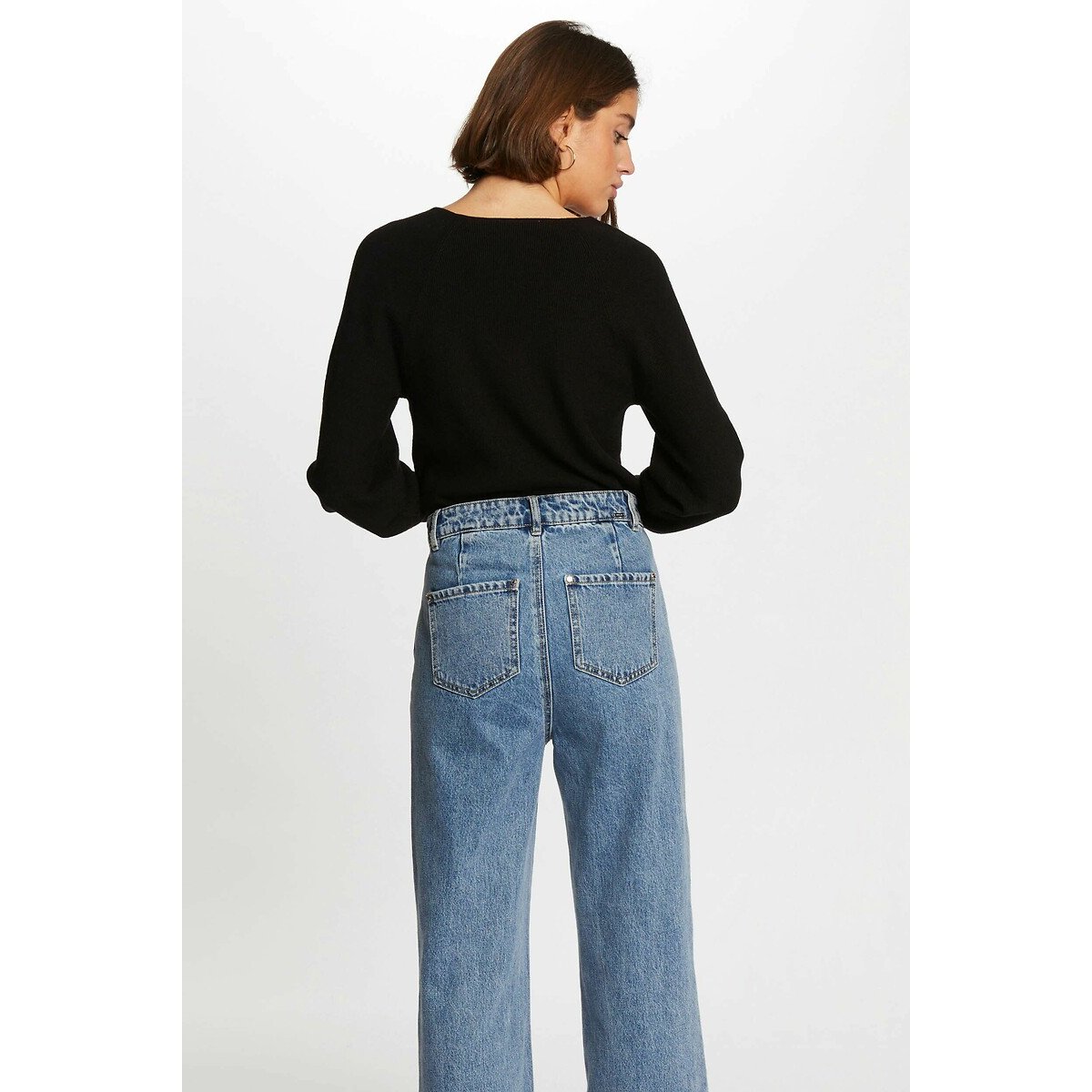 Pull col V en fine maille noir, MORGAN