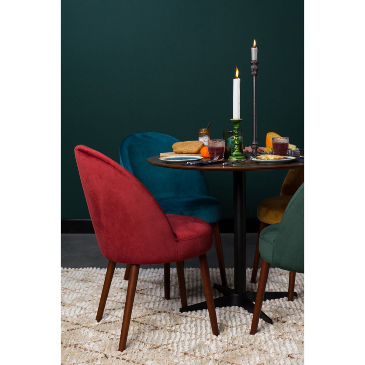 Lot de 2 chaises en velours- BARBARA bleu pétrole, DUTCHBONE