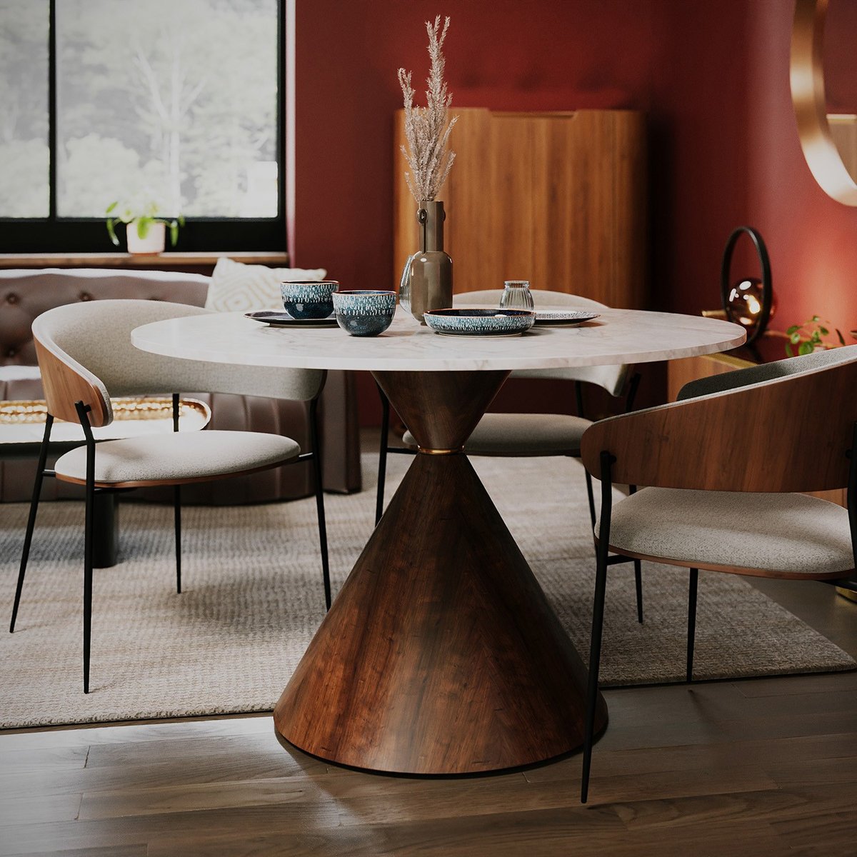 Chaise avec accoudoirs en noyer, CINDY beige, KARE DESIGN