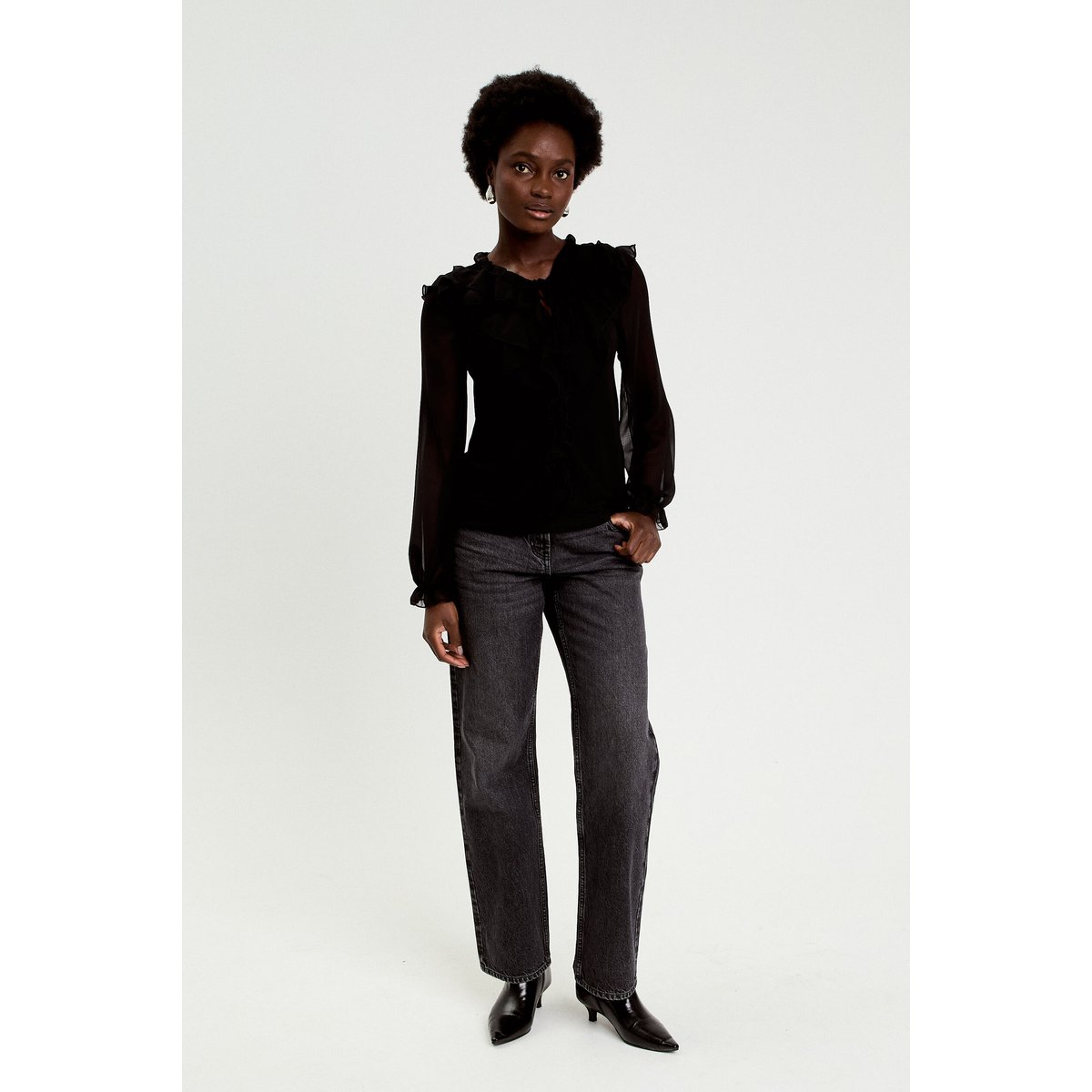 Blouse col v manches longues noir, CACHE CACHE