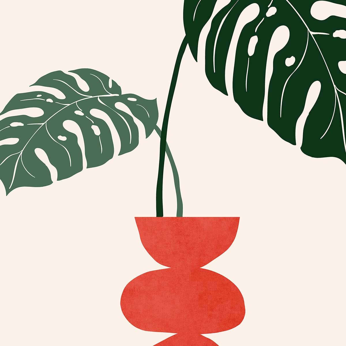 Affiche fleurs Deco vase monstera affiche + cadre en bois - noir, HEXOA