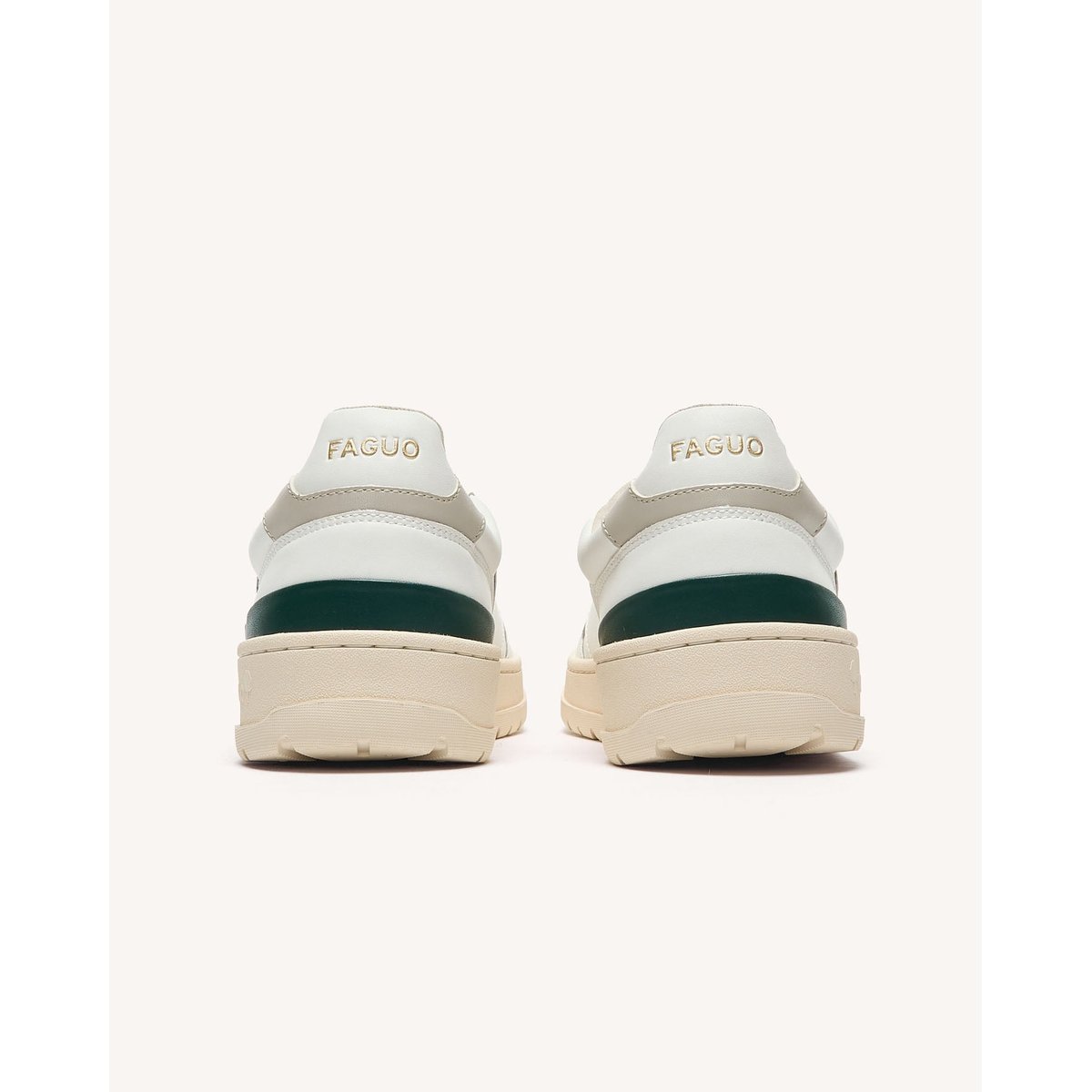 Baskets basses en cuir blanc et vert, FAGUO