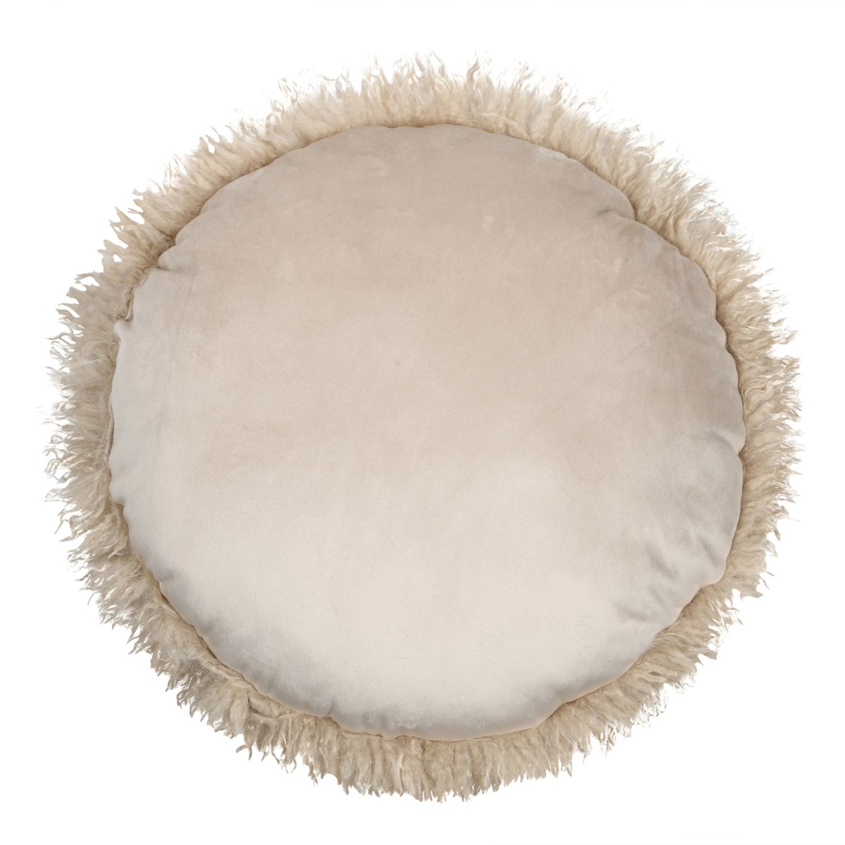 Coussin rond imitation fourrure longue beige, LOVELY CASA