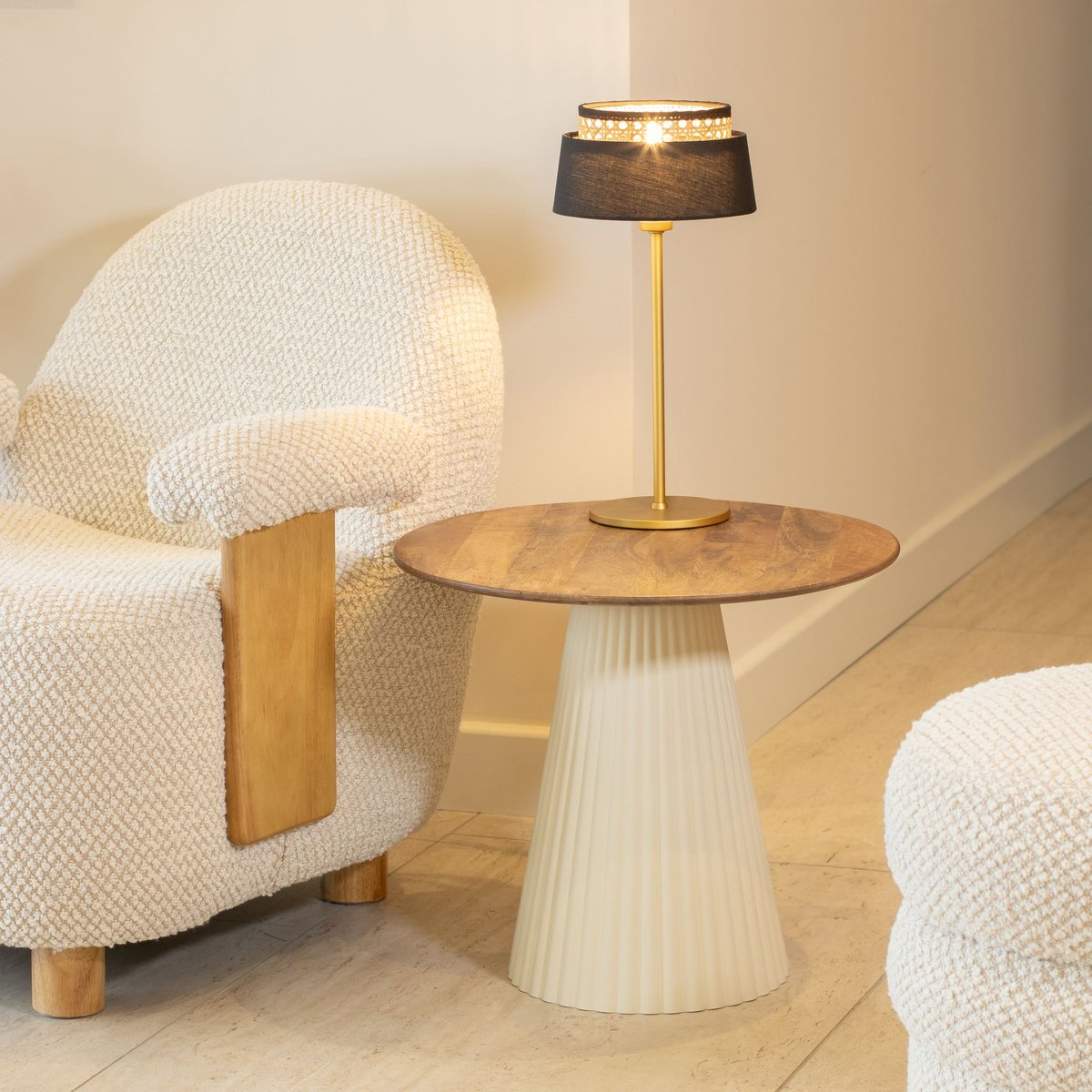 Meuble d'appoint en bois de manguier et pieds en métal, FJORD ecru-naturel, NOW'S HOME