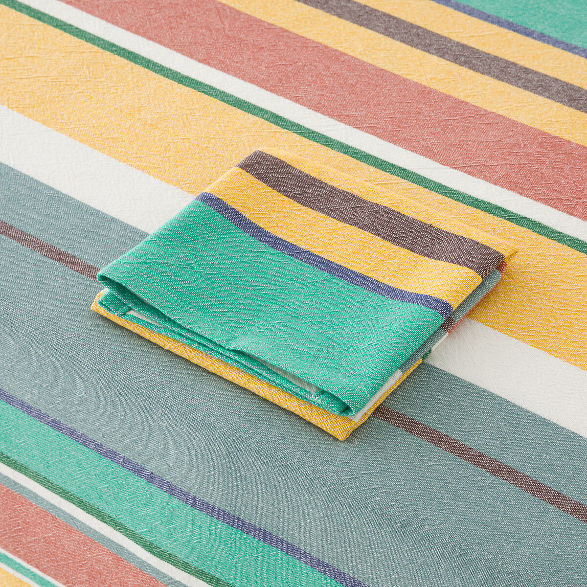Antika Striped Tablecloth in Washed Woven-Dyed Cotton green/orange/white, LA REDOUTE INTERIEURS