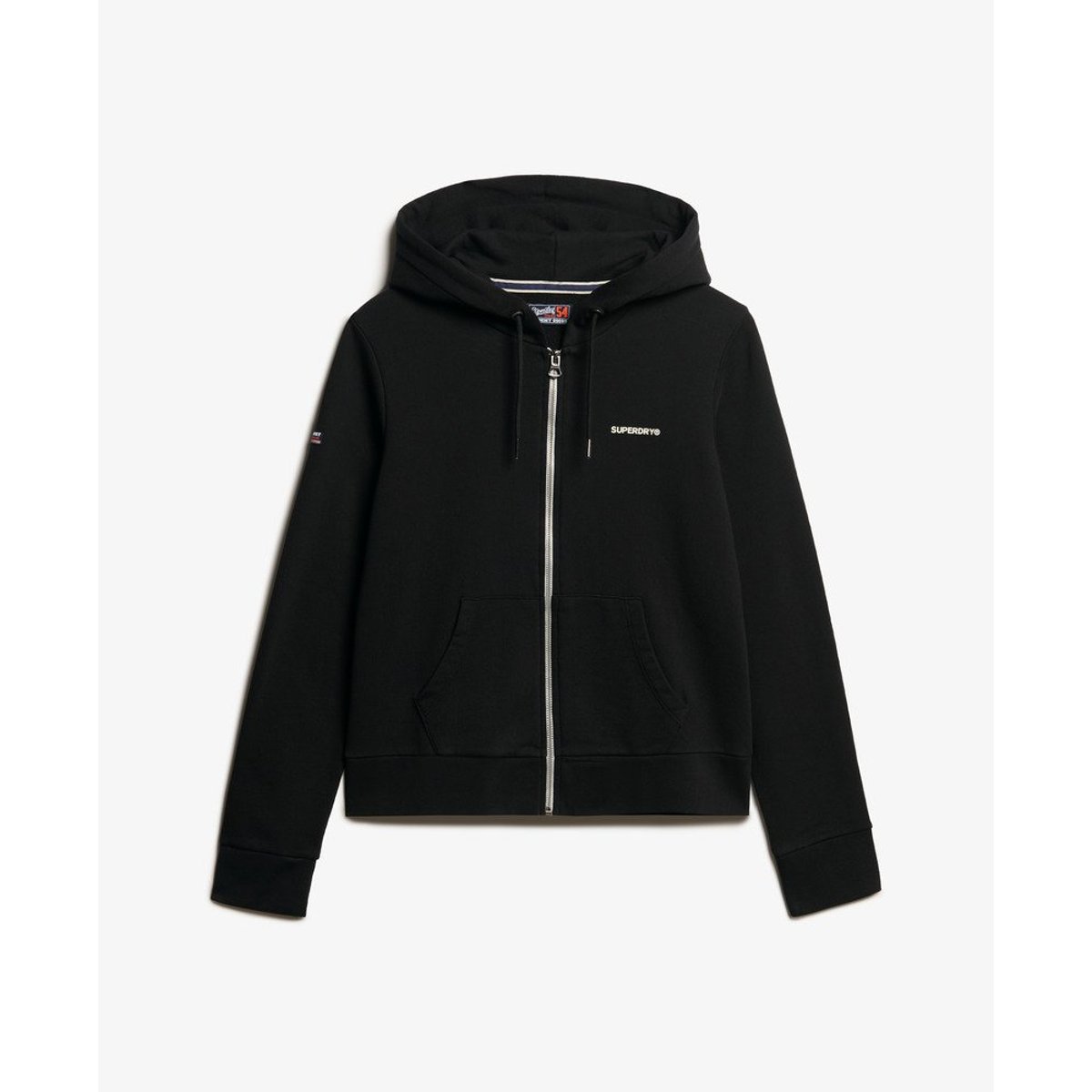 Sweat à capuche zippé uni noir, SUPERDRY