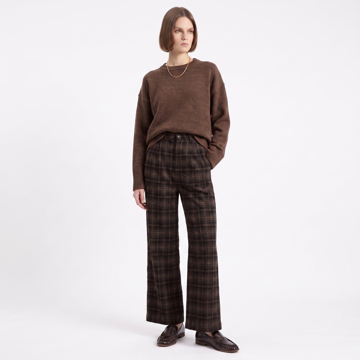 Pull oversize femme chiné à col rond MARINA brown, ARTLOVE