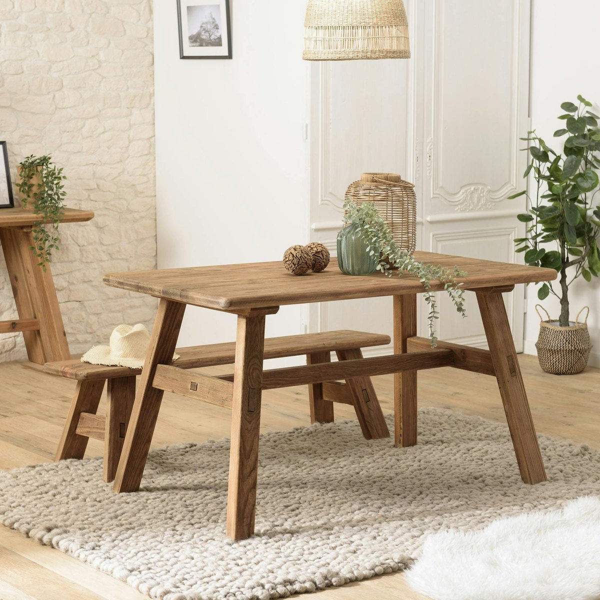 Table à manger bois recyclé style campagne 140 cm DENVER bois naturel, PIER IMPORT