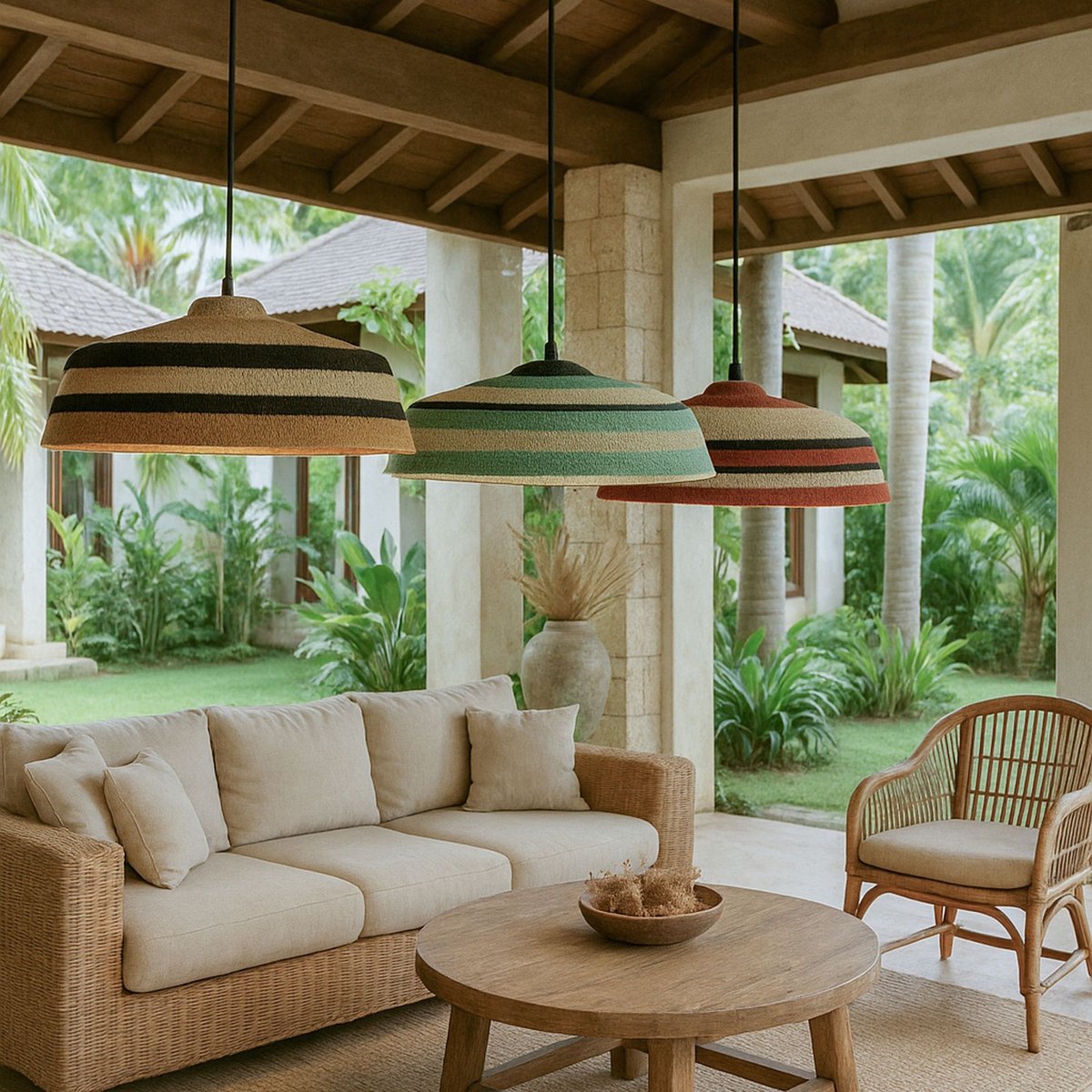 Suspension en jonc de mer, TRINIDAD naturel-noir, NOW'S HOME