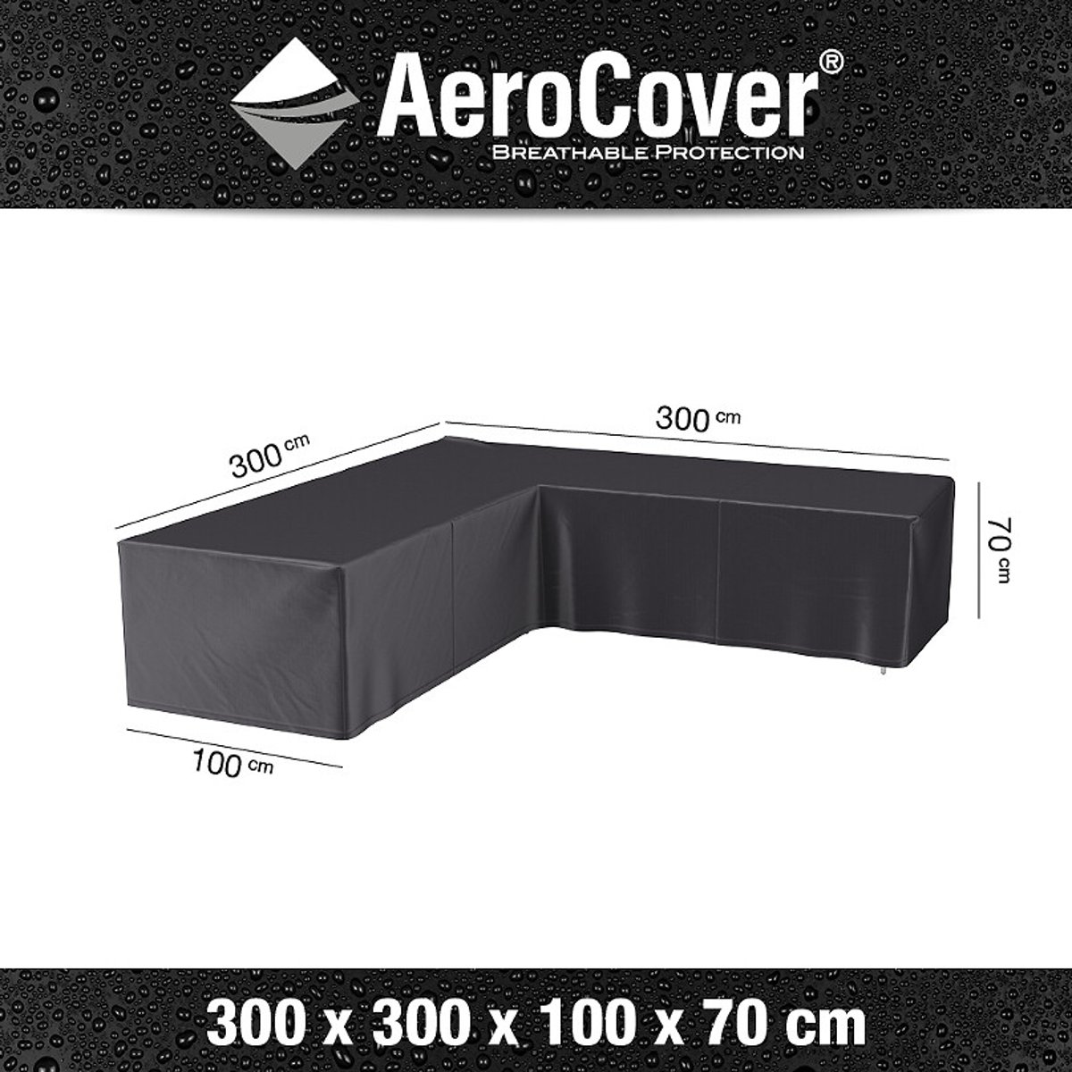 Garden L-Shape Lounge Set Cover 300x300x100x70cm grey, AEROCOVER
