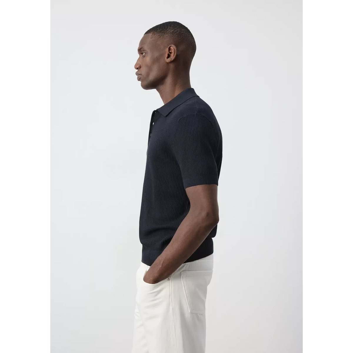 Polo maille fine côtelée bleu nuit, MANGO MAN