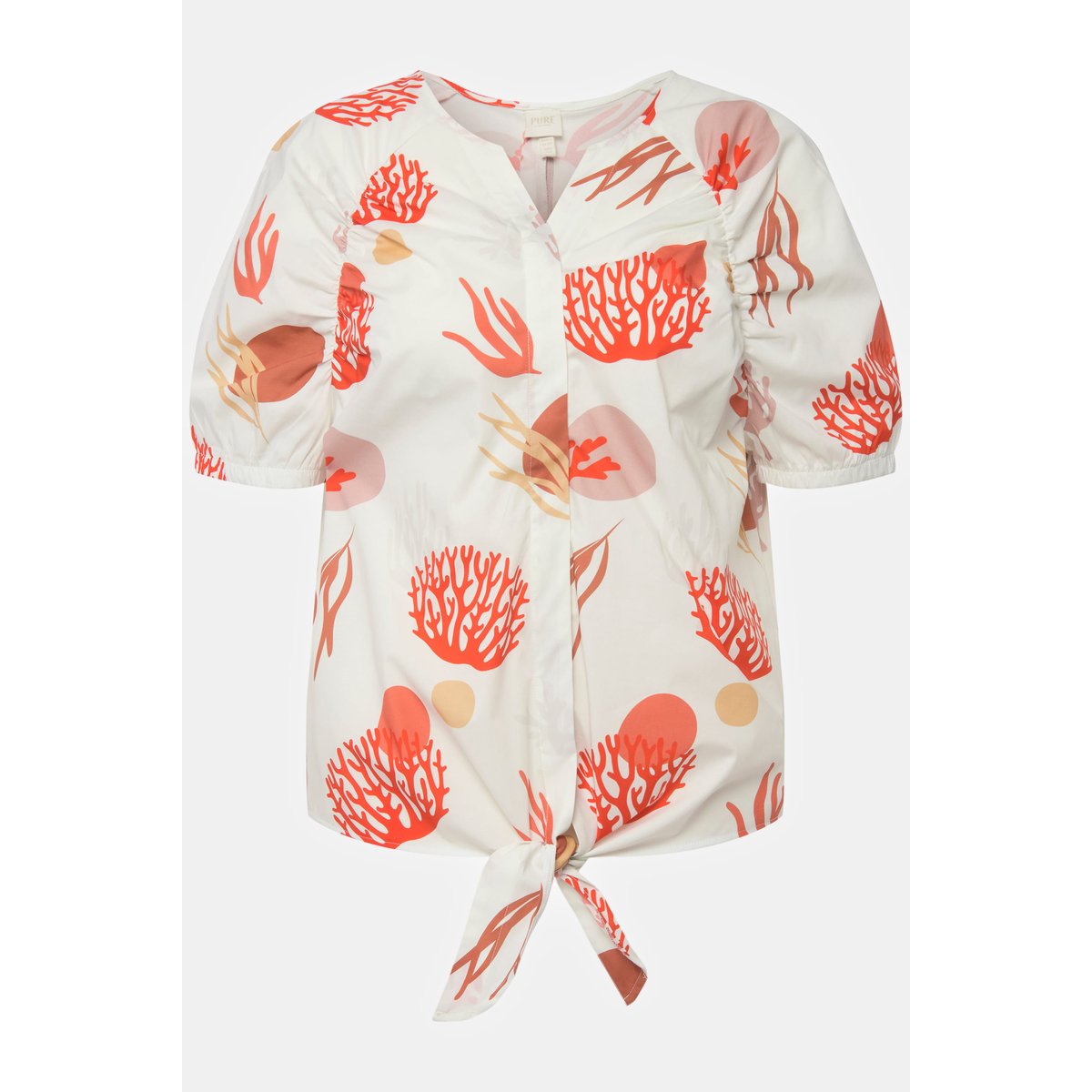Chemisier motif corail en coton bio à col pop corn, ULLA POPKEN