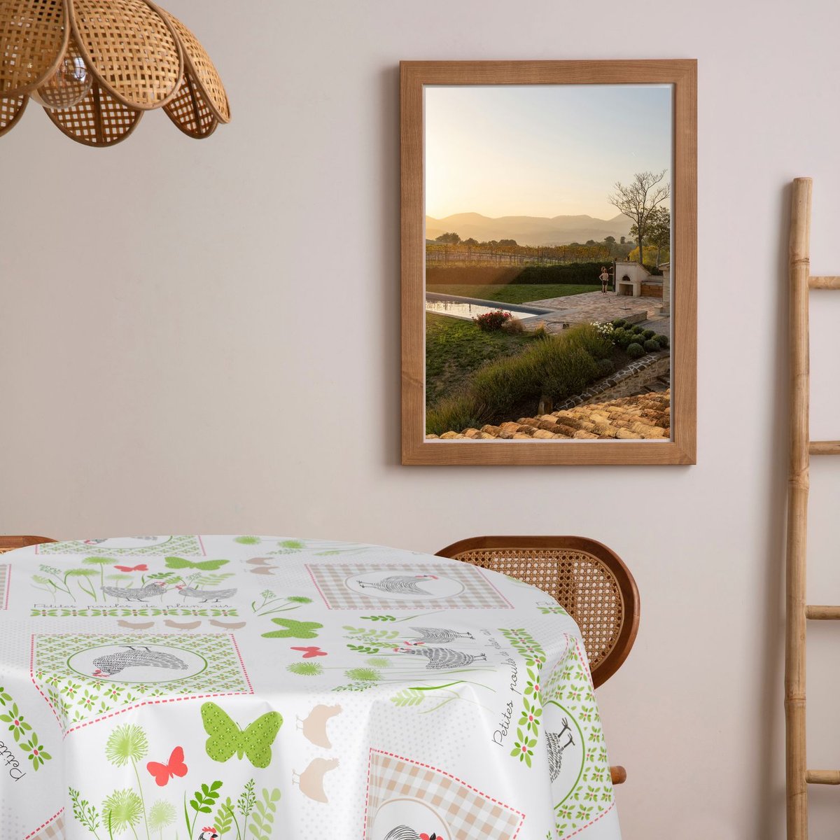 Nappe en toile cirée ronde motifs papillons JOSS vert, TOILINUX