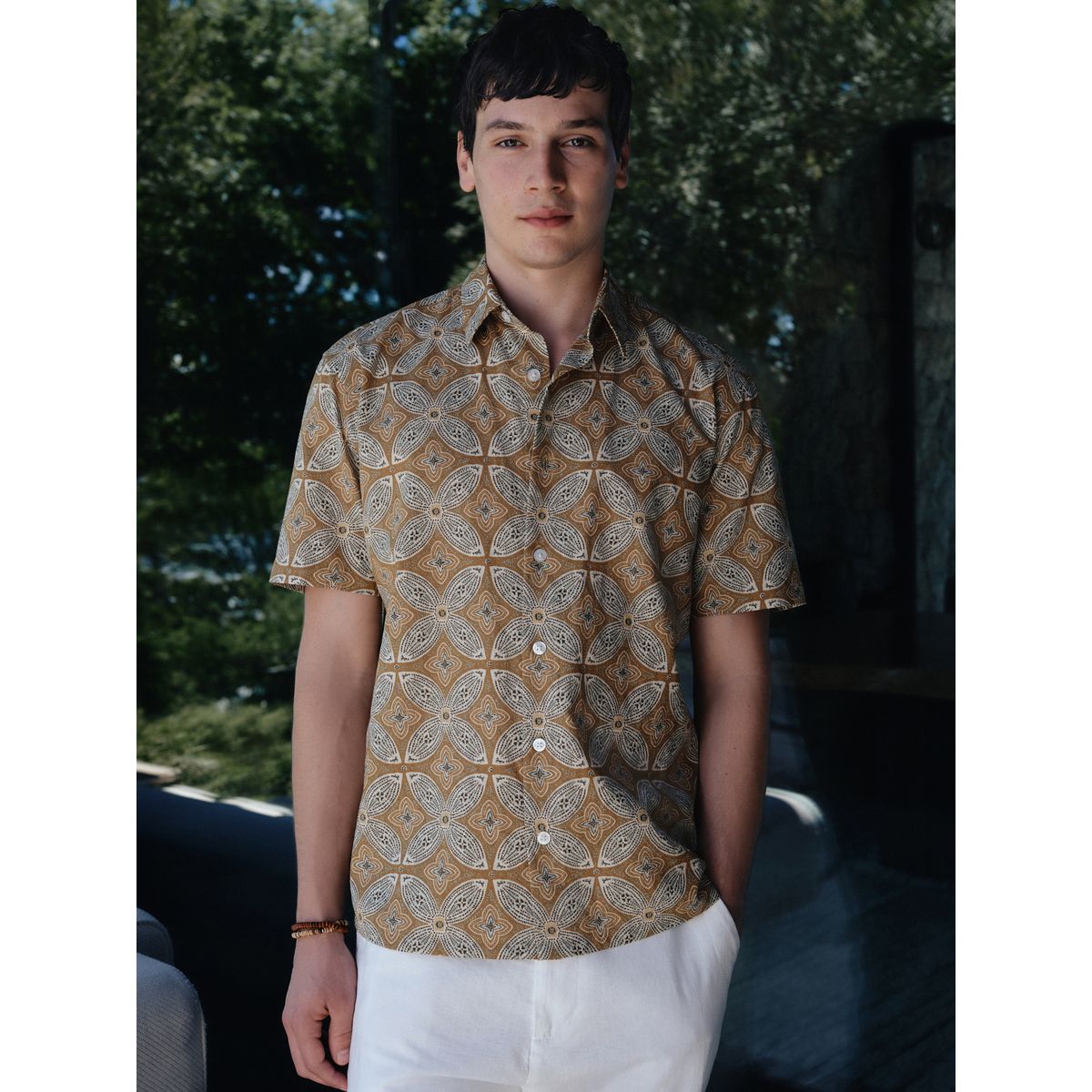 Chemise à manches courtes imprimé mosaïque jaune, NEXT