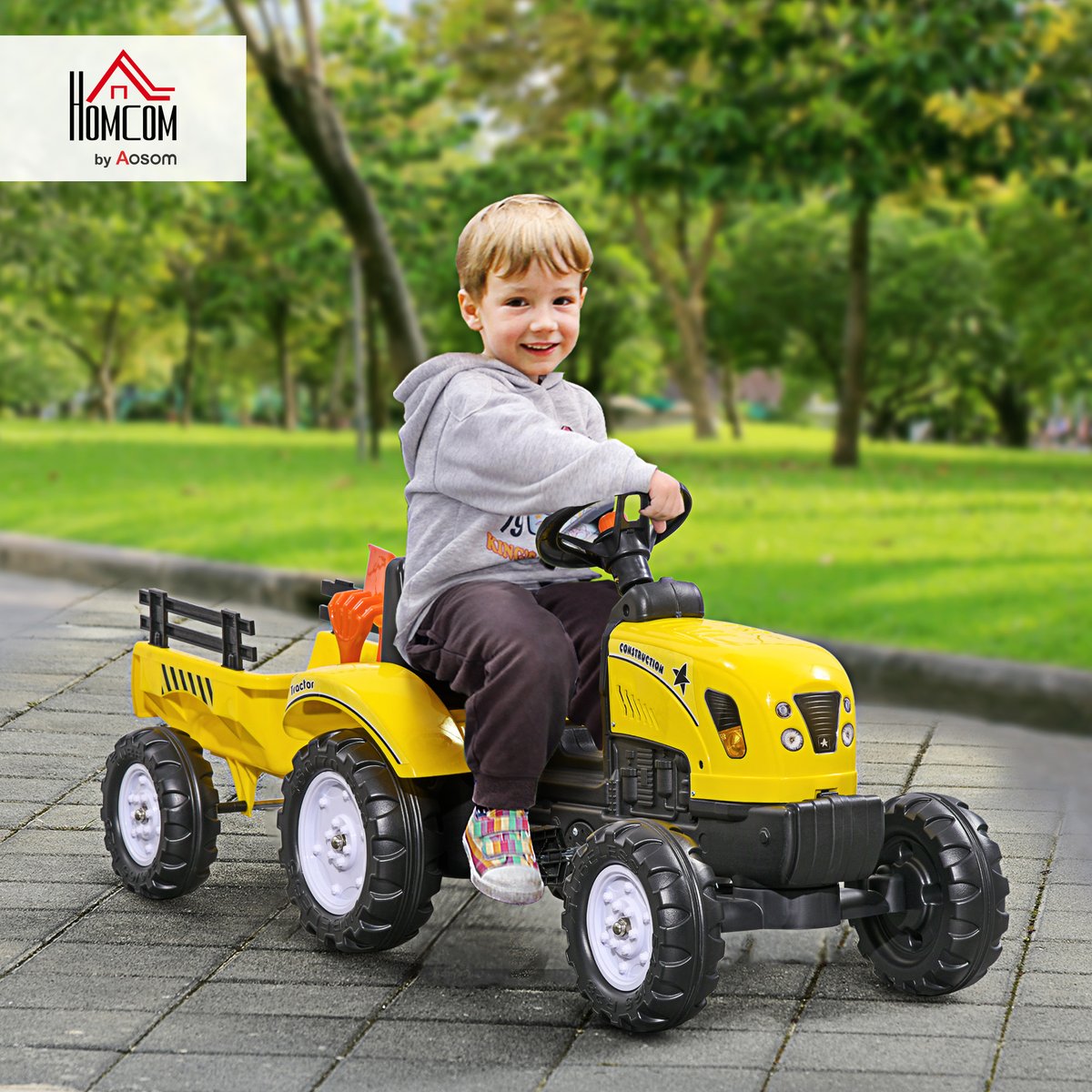 Voiture de chantier à pédales pour enfants jaune, HOMCOM