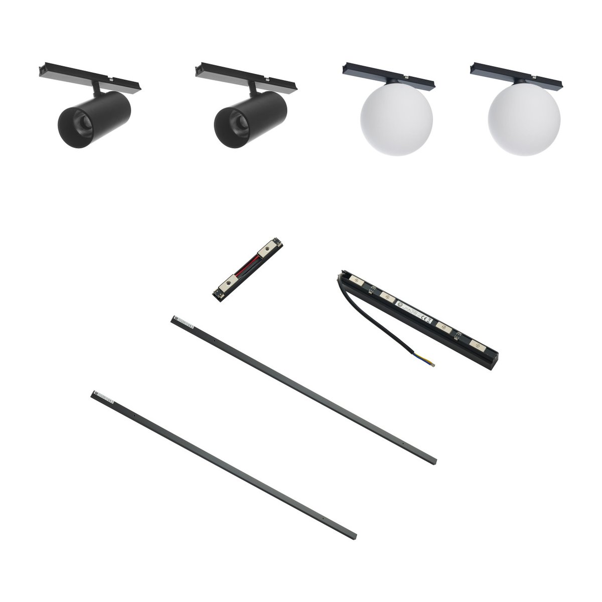 Kit 2 rails LED 2 spots + 2 boules - LYNE noir et blanc, KOSILUM
