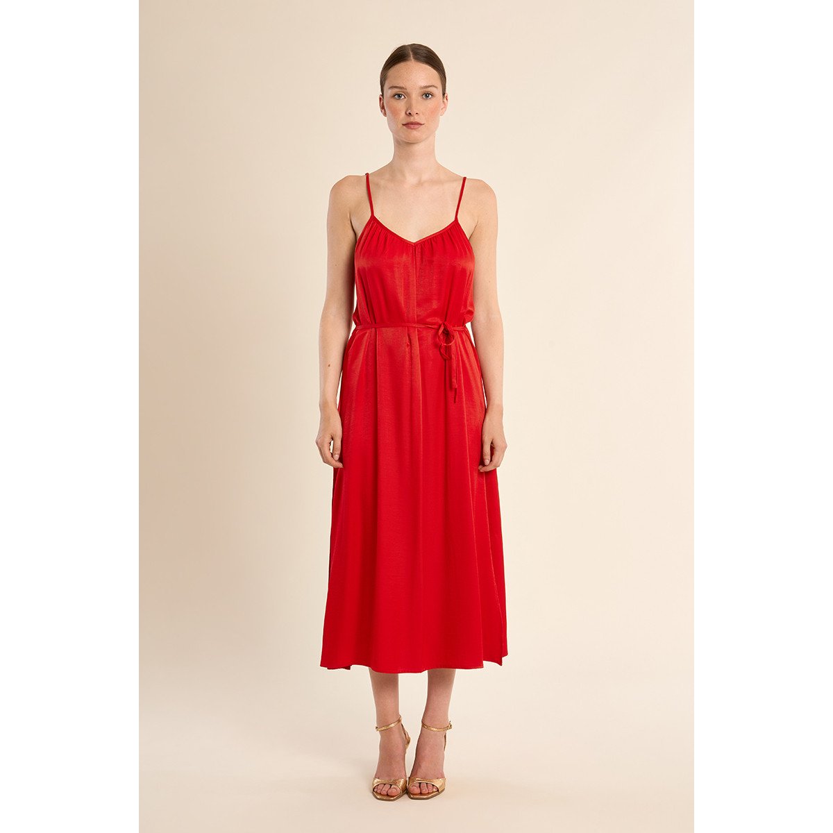 Robe longue à fines bretelles rouge, MOLLY BRACKEN