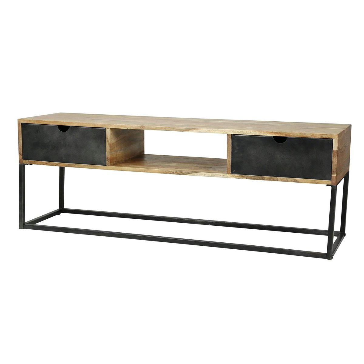 Meuble TV industriel 140 cm bois massif 2 tiroirs BUNBURY bois naturel, PIER IMPORT