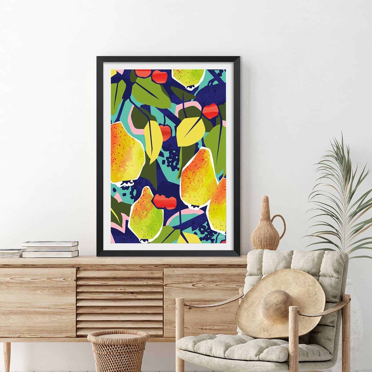 Poster arbre coloré affiche + cadre en bois - noir, HEXOA
