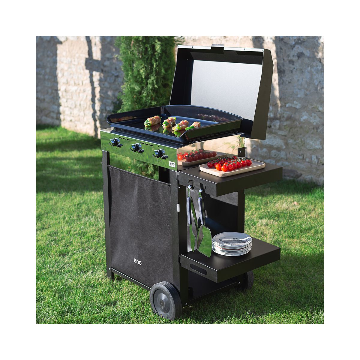 Plancha gaz Combo Initial 65 Inox 3 bruleurs sur chariot, 62x36 cm inox, ENO