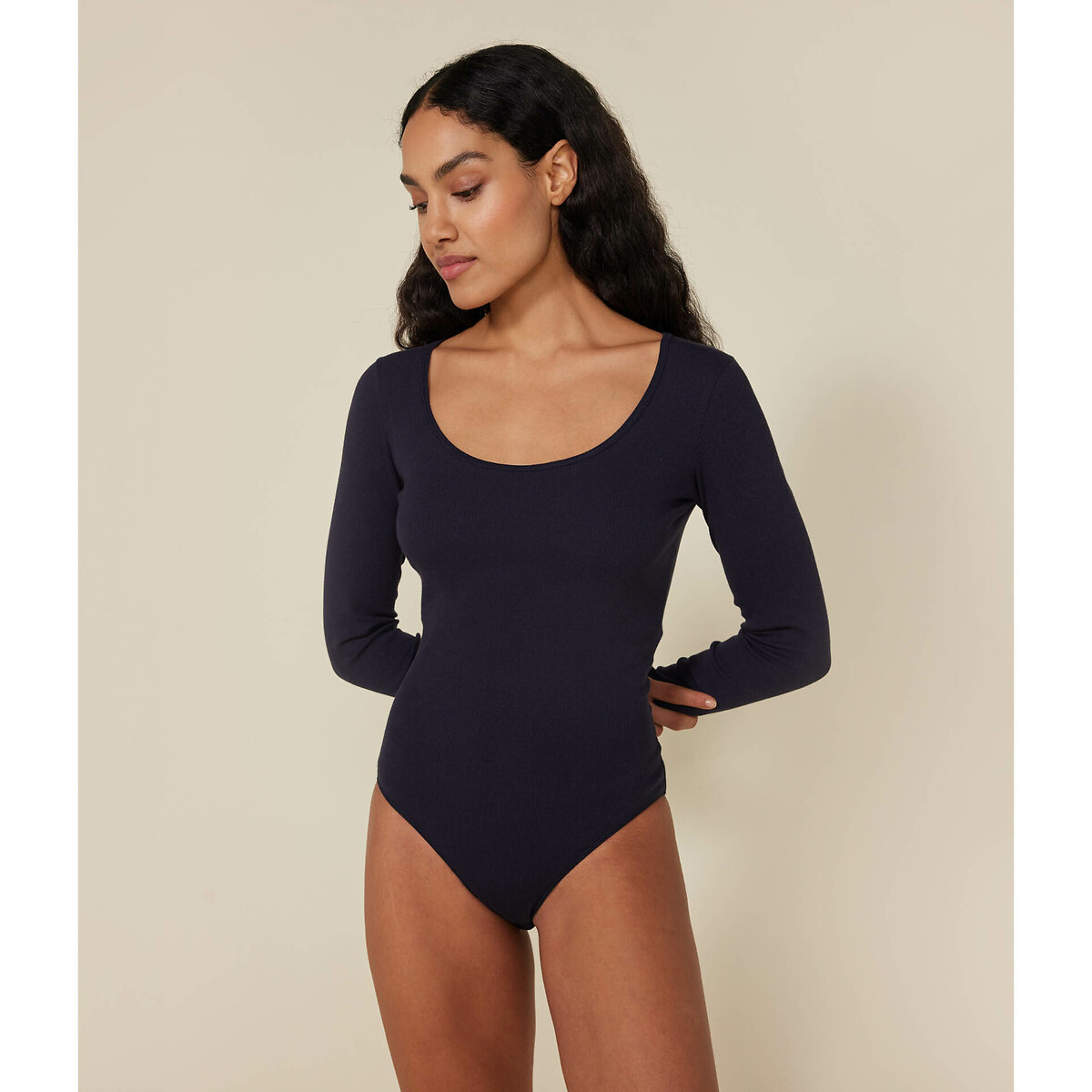 Body manches longues en coton bleu, PETIT BATEAU