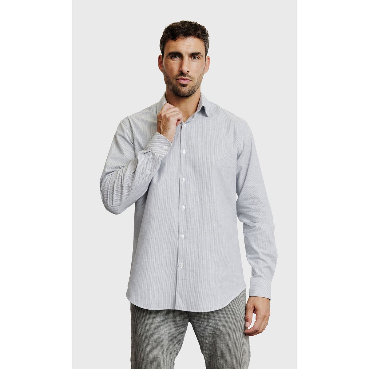 Chemise Regular fit à rayures aspect denim bleu ciel, ACROSS