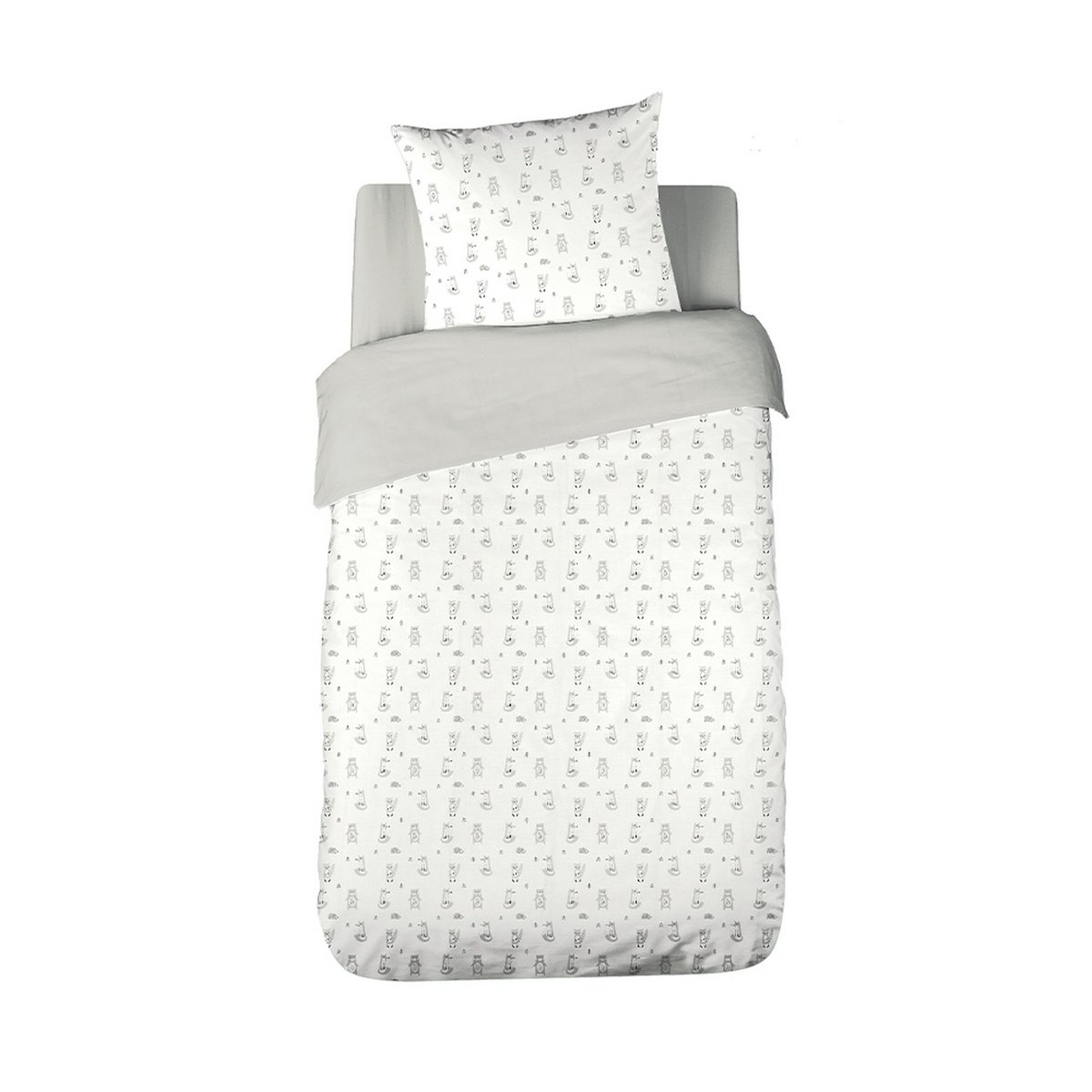Parure de lit enfant + taie en gaze de coton, Foret gris, C DESIGN HOME TEXTILE