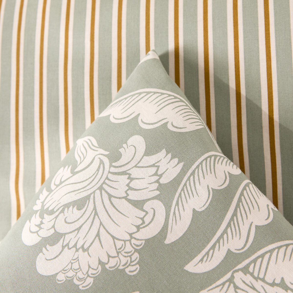 Funda de almohada de algodón, Linda estampado sobre fondo celadón, LA REDOUTE INTERIEURS