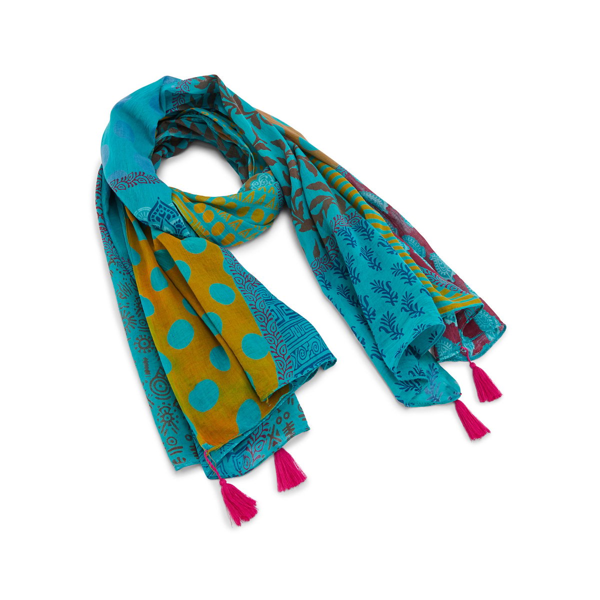 Etole en coton motifs géométriques imprimé turquoise, DAXON