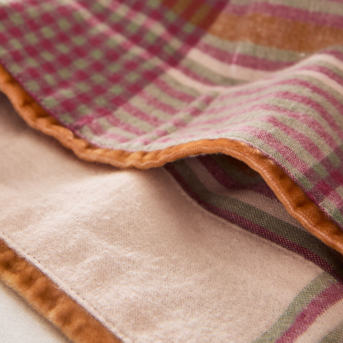 Taie de traversin en flanelle de coton, Dollon carreaux fond rose, LA REDOUTE INTERIEURS
