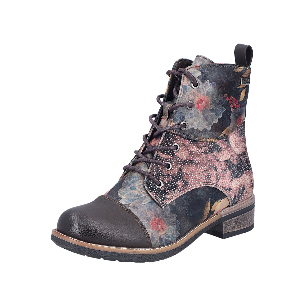 Bottines multicolores à talon décroché bas avec zip et des lacets ronds multicolores, RIEKER