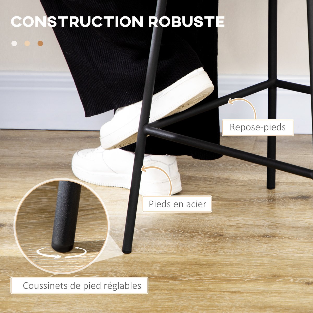 Tabouret de bar Acier Jaune jaune, noir, HOMCOM