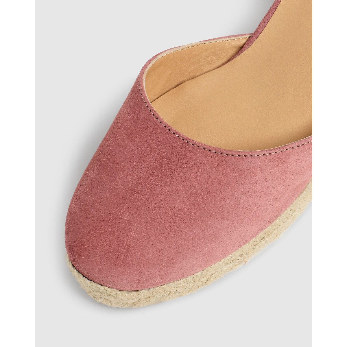 Espadrillas con zeppa in pelle scamosciata, Carina marrone rosato, CASTANER