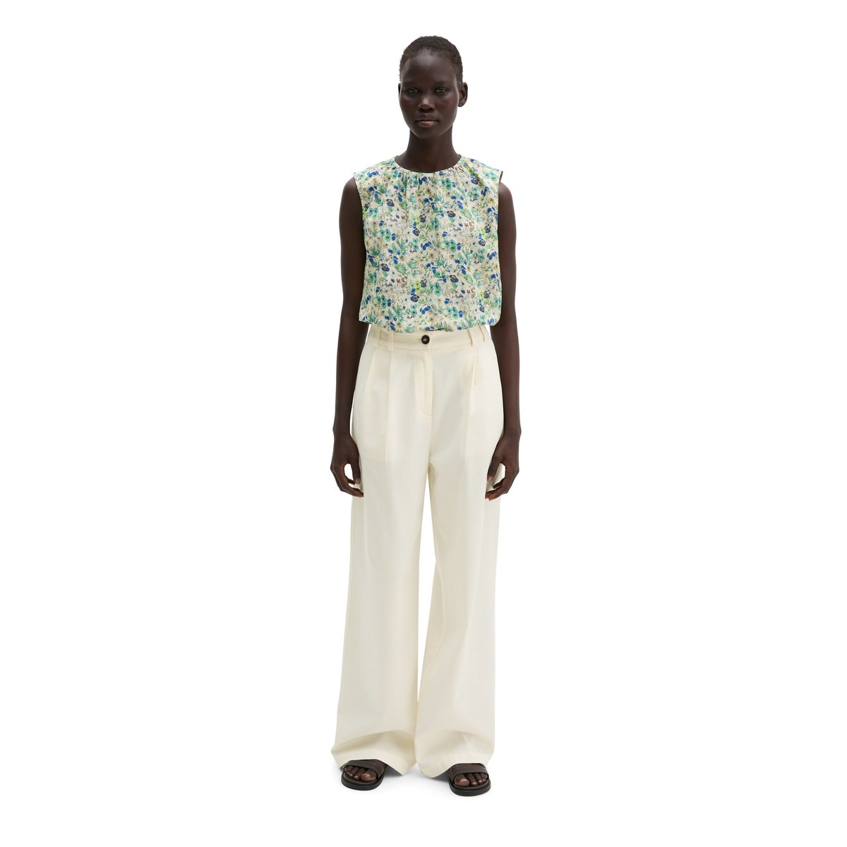 Top chemisier à motifs cropped en voile de coton léger marron clair, MARC O'POLO