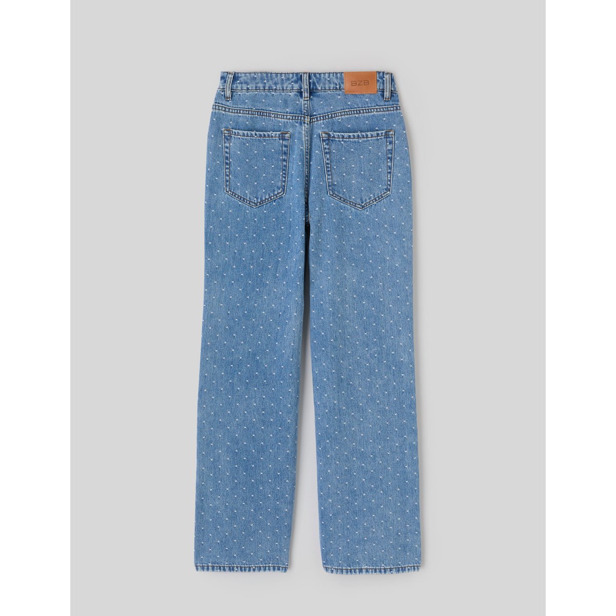 Jean straight brodé pois bleu moyen, BZB