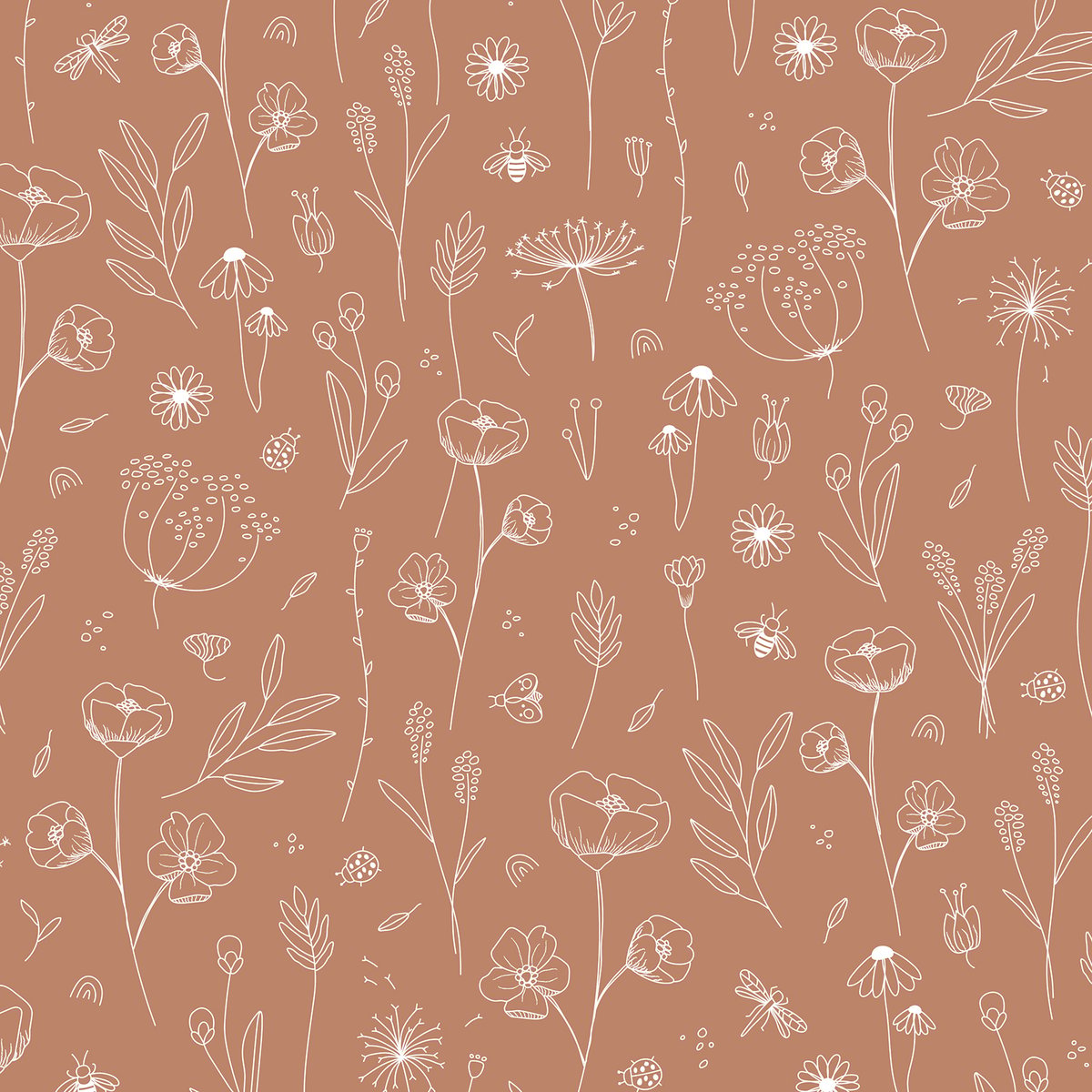 Papier peint pour enfant Farandole fleurie rouille, LITTLE DUTCH