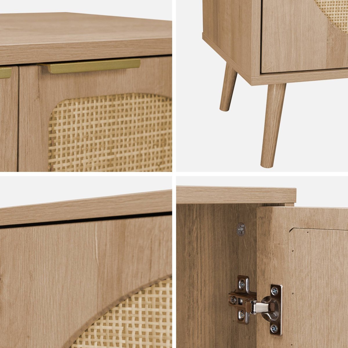 Buffet scandinave décor bois et cannage arrondi 3 portes 120cm EVA naturel, SWEEEK
