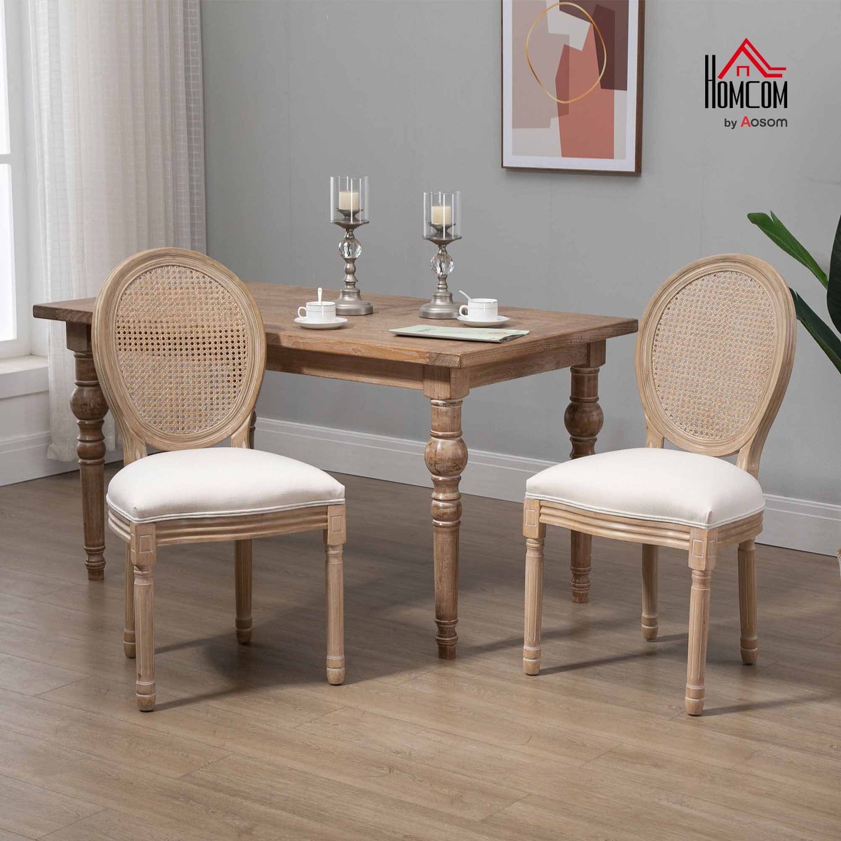Chaise de salle à manger Tissu polyester au crème, HOMCOM