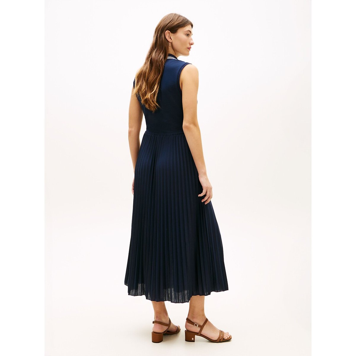 Ärmelloses, plissiertes Midikleid mit Polokragen marine, TOMMY HILFIGER
