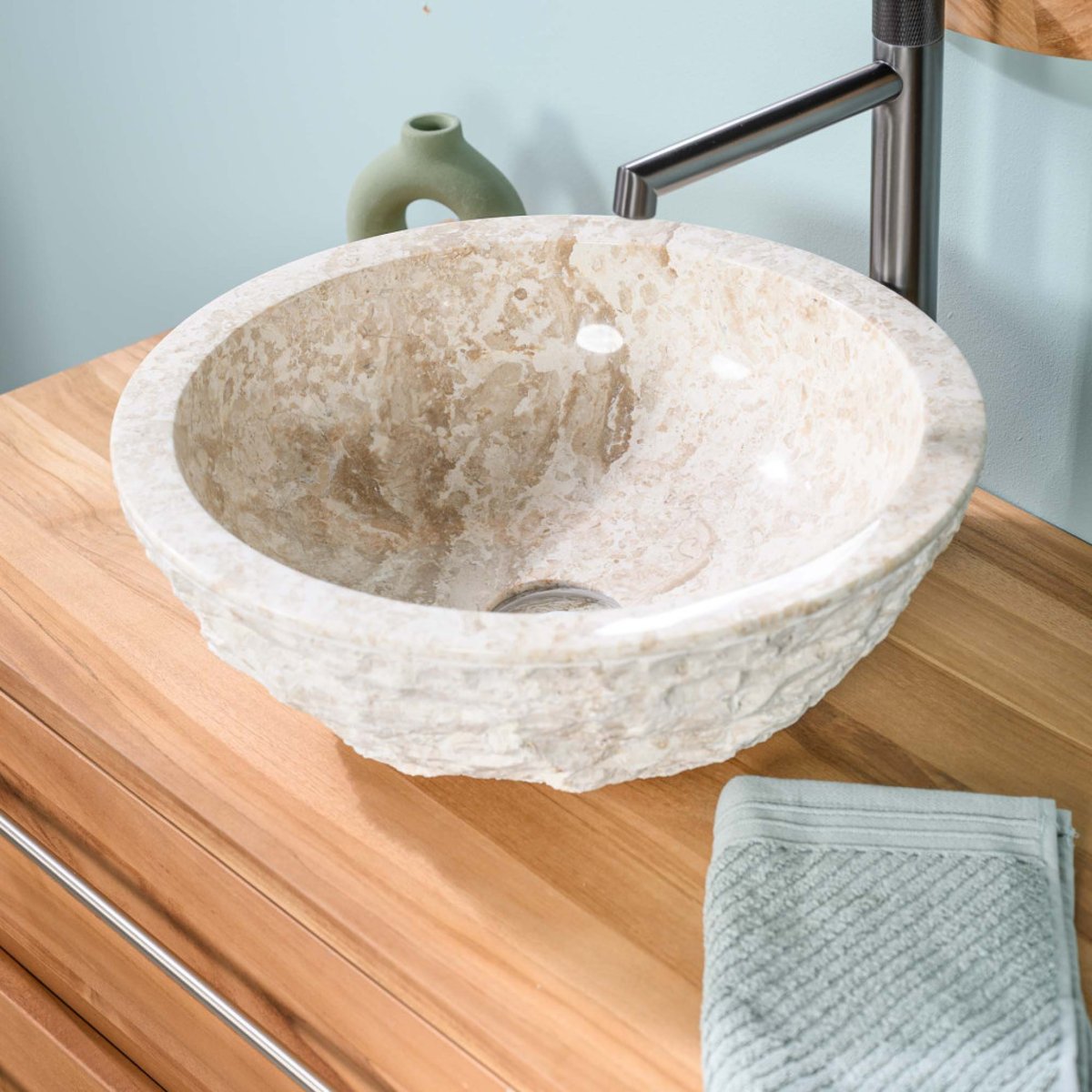 Vasque à poser en marbre ronde 40cm ROME crème, WANDA COLLECTION