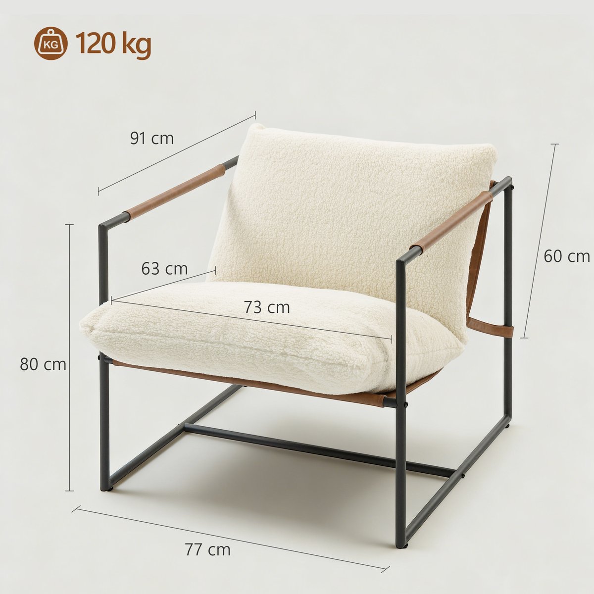 Accent Chair Tissu bouclette (100 % crème, HOMCOM