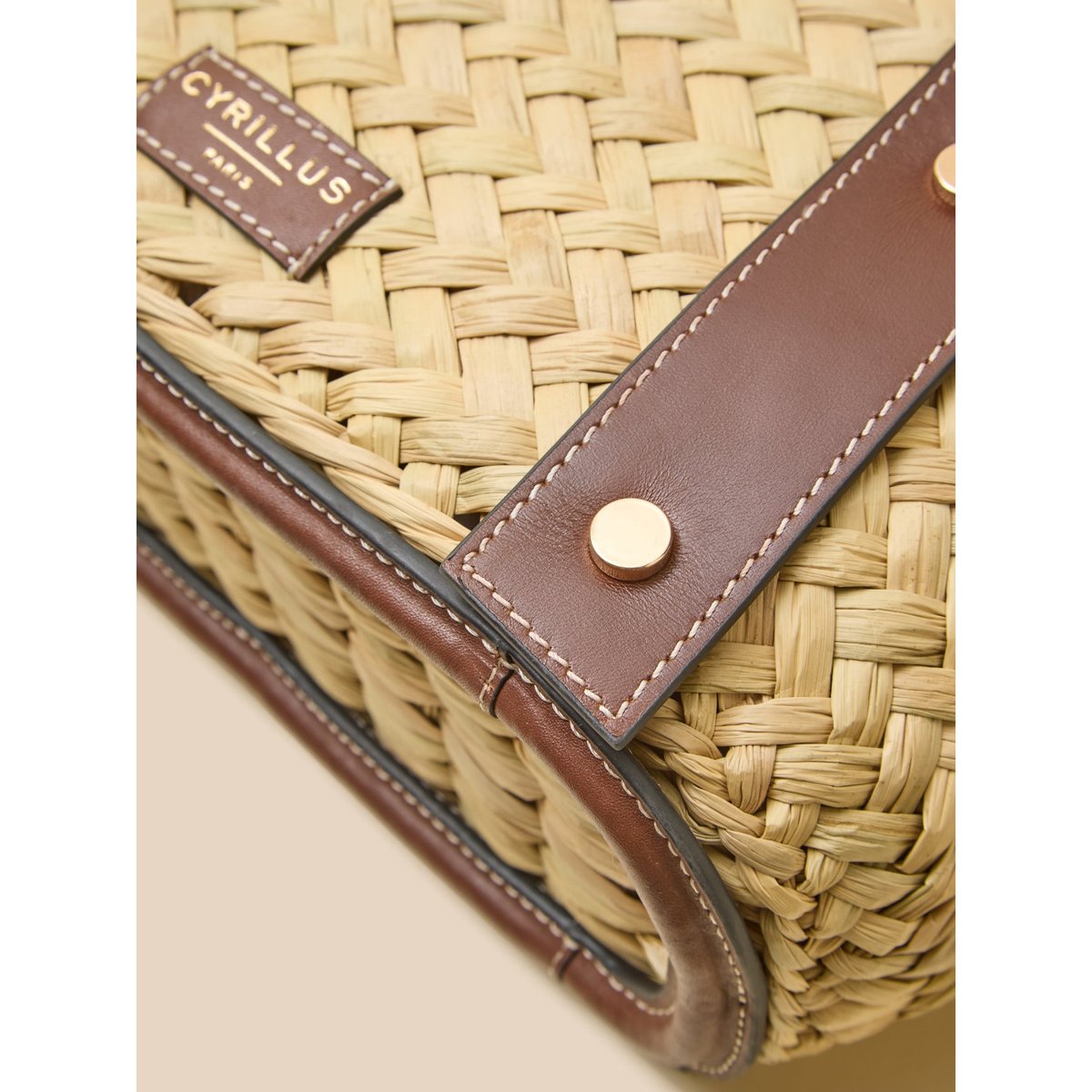 Sac cabas paille et cuir - Collection Maroquinerie Cyrillus tan, CYRILLUS