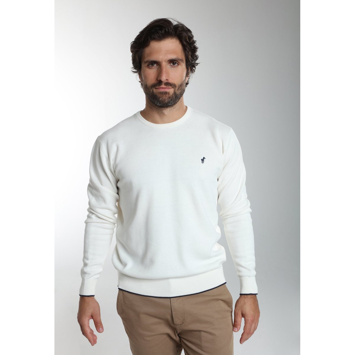 Pull col rond en coton MAXENCE blanc, GENTLEMAN FARMER