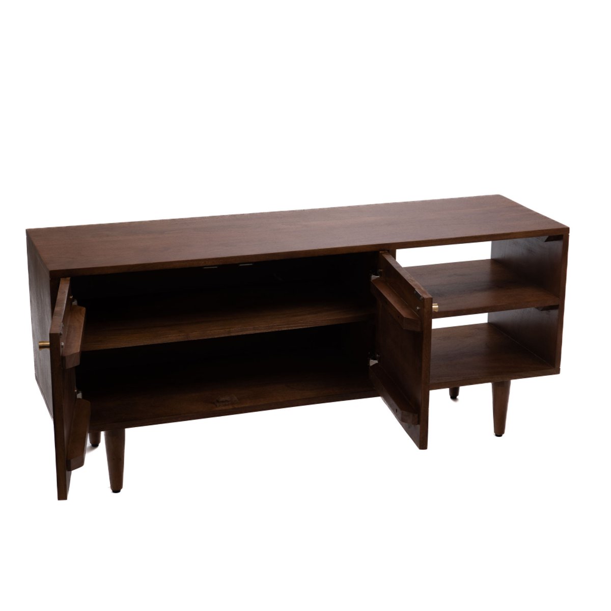 Meuble TV 2 portes en manguier et cannage L115 cm Domitille marron, AMADEUS