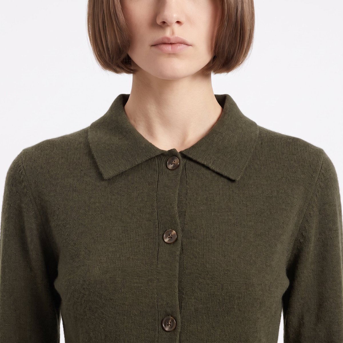 Cardigan col chemise boutonné manches longues GINGER khaki, ARTLOVE