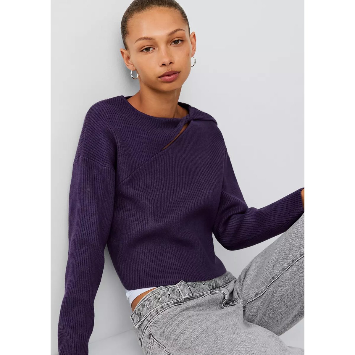 Jean taille basse avec détail de ceinture gris denim, MANGO TEEN