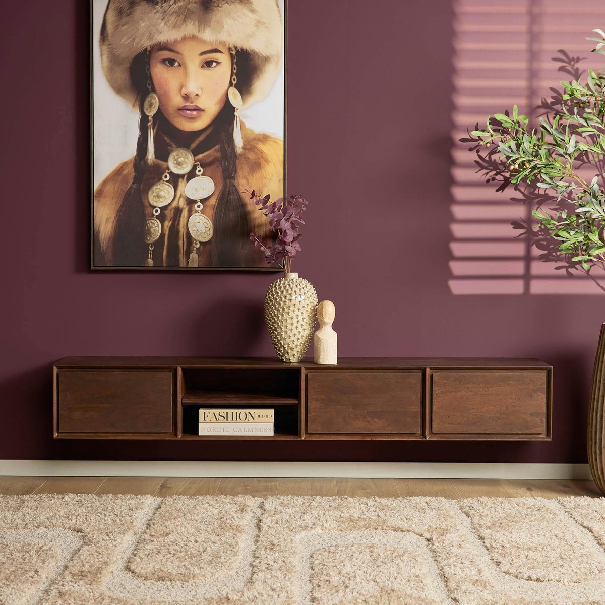Meuble TV mural en bois 200 cm AERA brun, PIER IMPORT